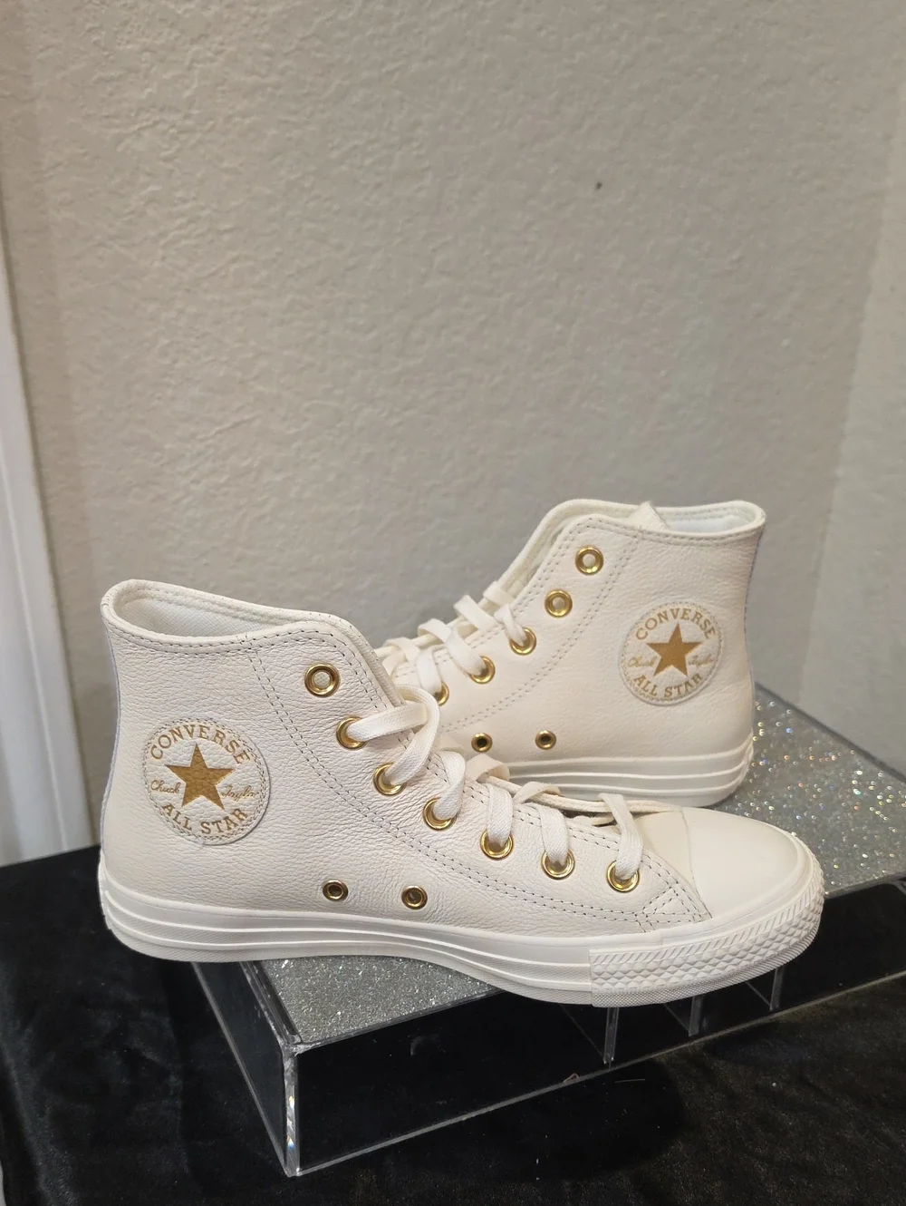 Converse Chuck Taylor All Star Leather High Top Sneakers- Egret/Gold